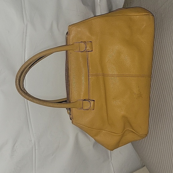 Vince Camuto Mustard Yellow Pebbled Leather Satchel Bag Gold Hardware Tote - Picture 3 of 6